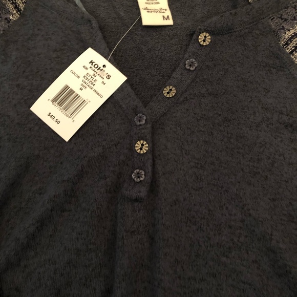 American Rag Mixed Media Pullover Henley - M - Picture 4 of 6